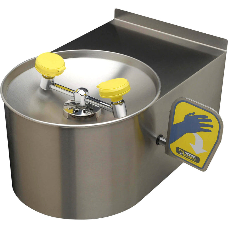 Barrier-Free Wall-Mounted Eye Wash with Shrouded Stainless Steel Bowl